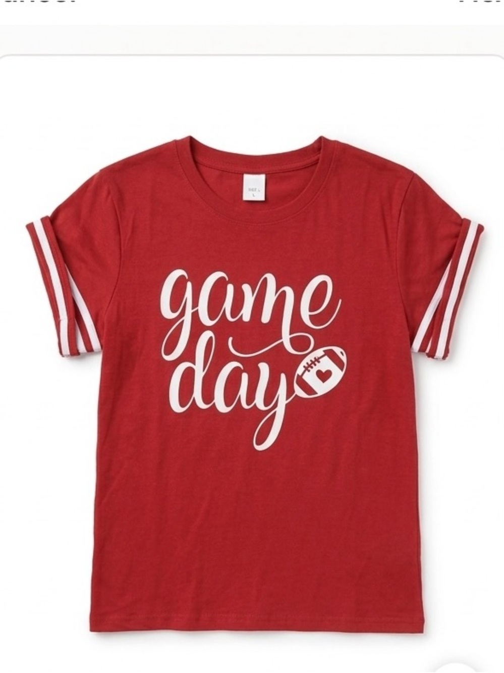 Game Day Football Graphic Tee - Red & White Striped Sleeves - Brand New Size L